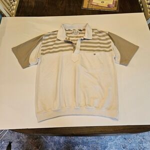 Vintage Brian MacNeil Sportswear Mens 1X Polo Shirt Striped White Tan Retro 80s